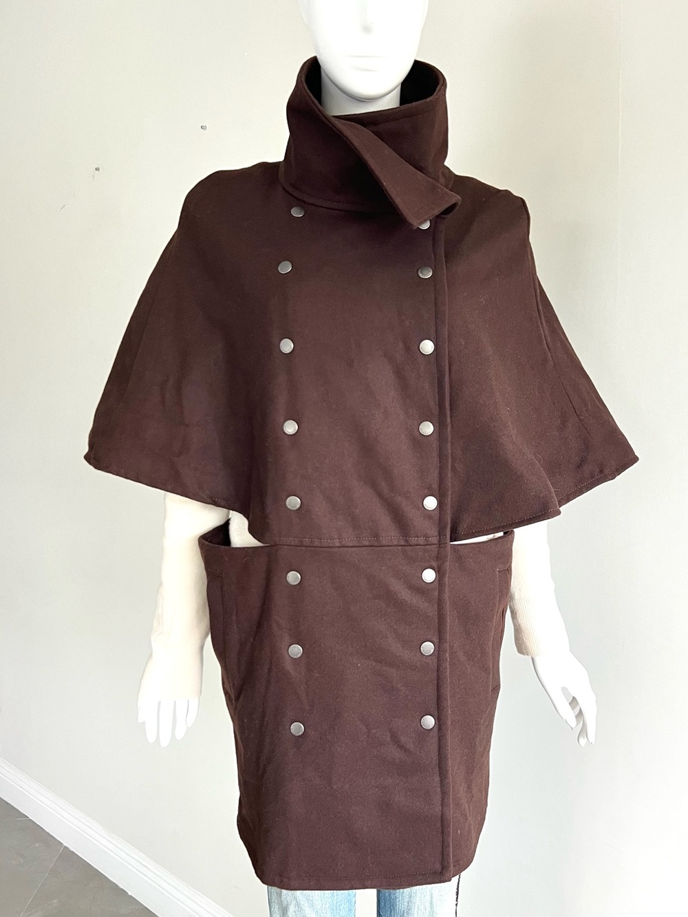 VERTIGO Wool Blend Double Breast Sleeves Cape Jacket Coat Sz M